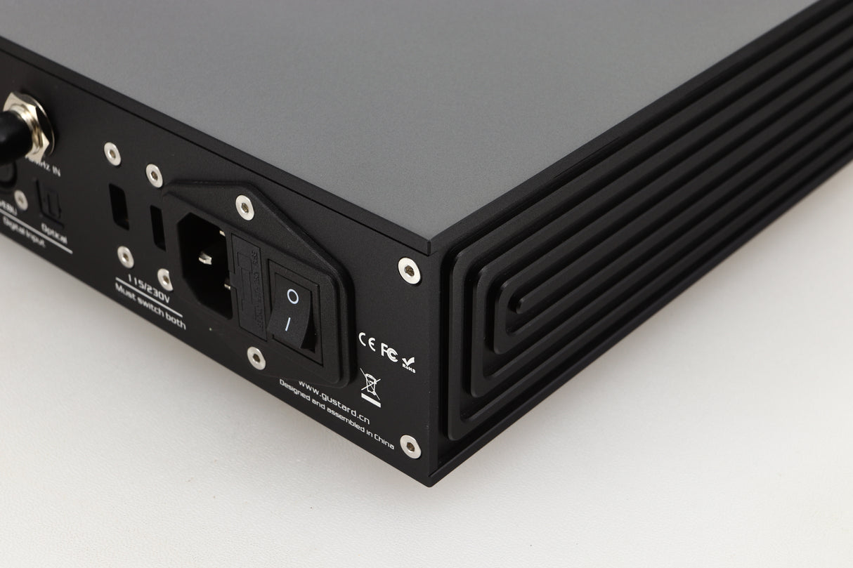 Rear right corner view of a used Gustard R26 Discrete R2R DAC in Black finish