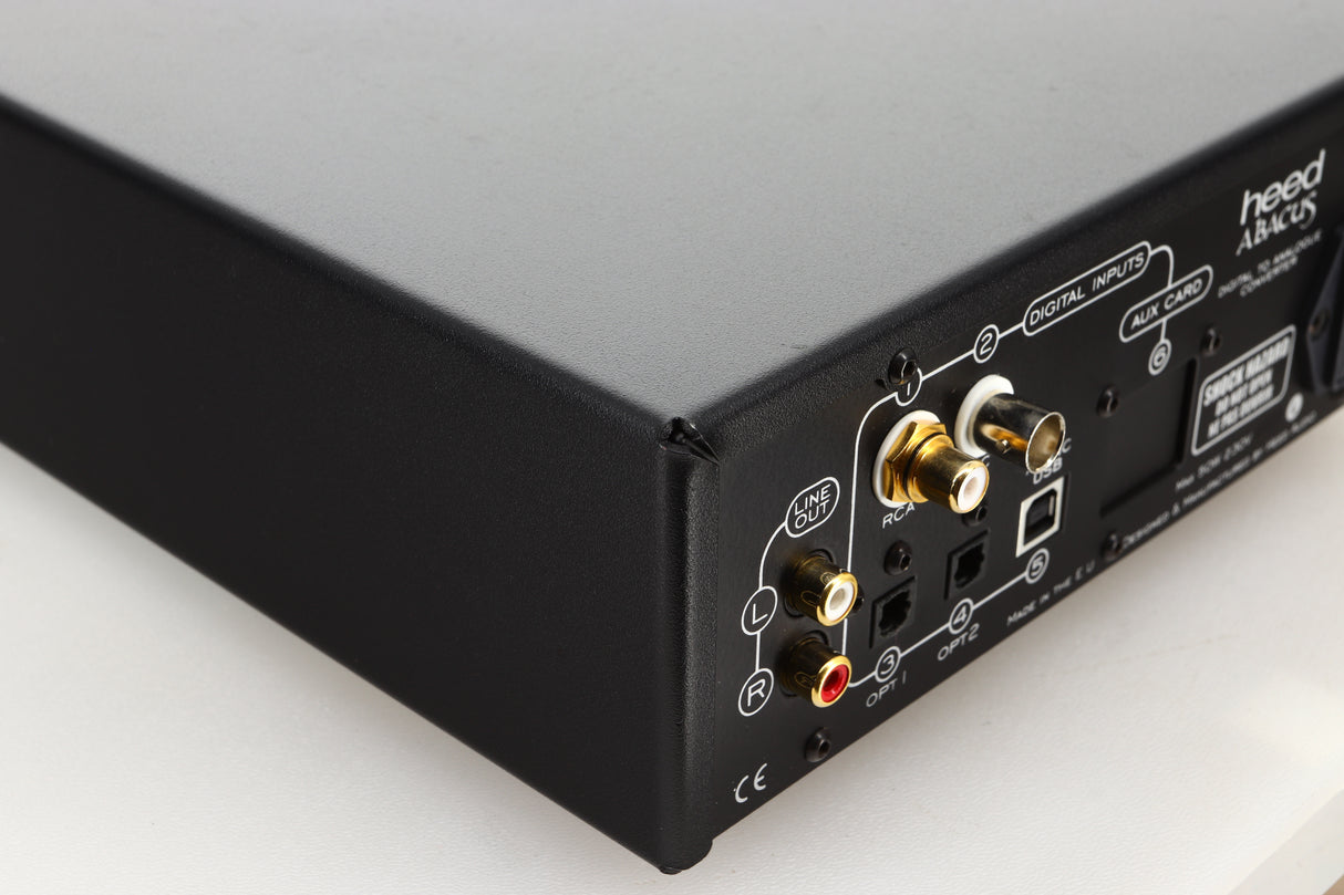 Rear left corner view of a used Heed Abacus DAC in Black finish