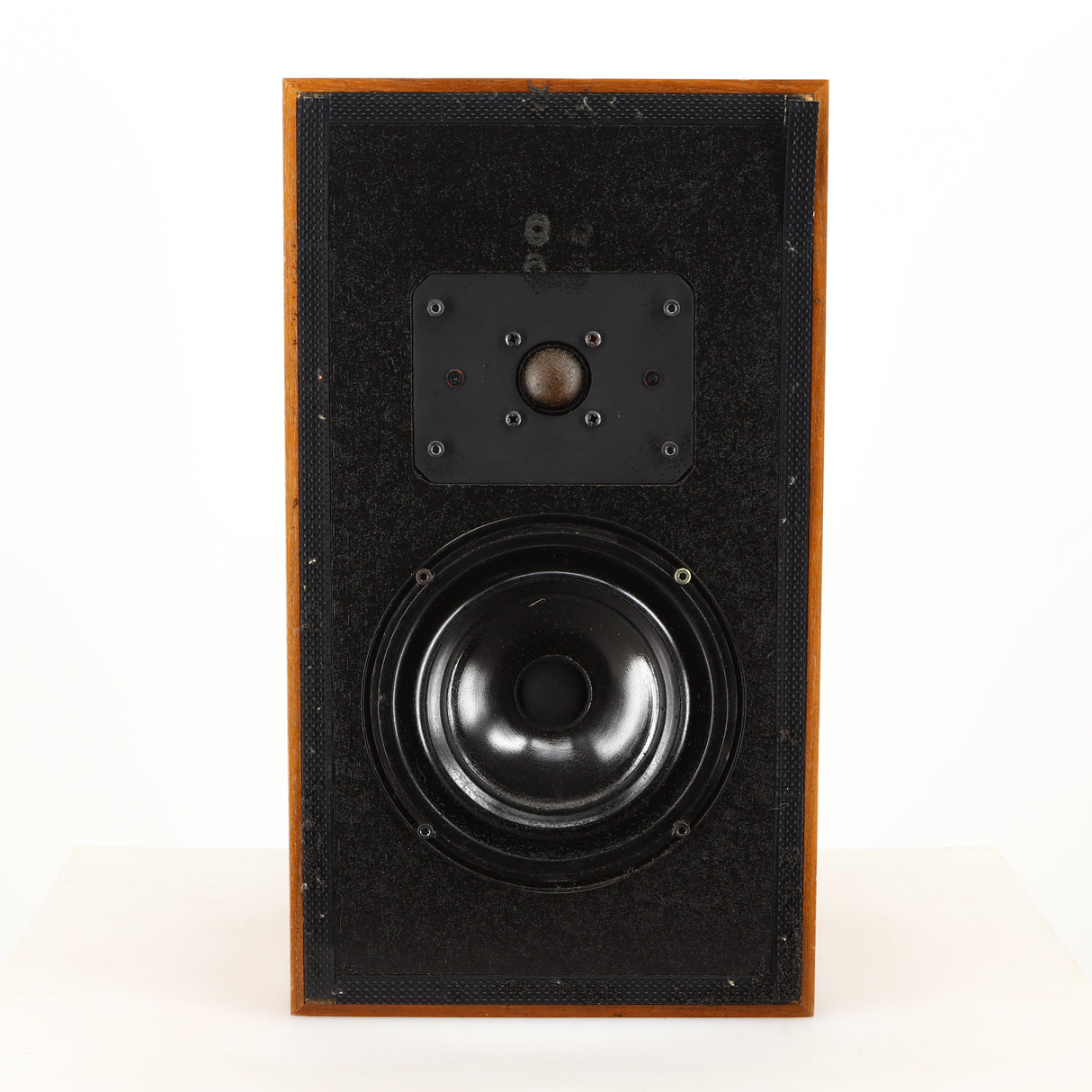 Front view of a used Heybrook HP2 Standmount Speaker in a teak finish