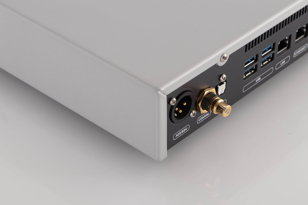 Rear left corner view of a used Innuos Pulse Network Music Player in Silver