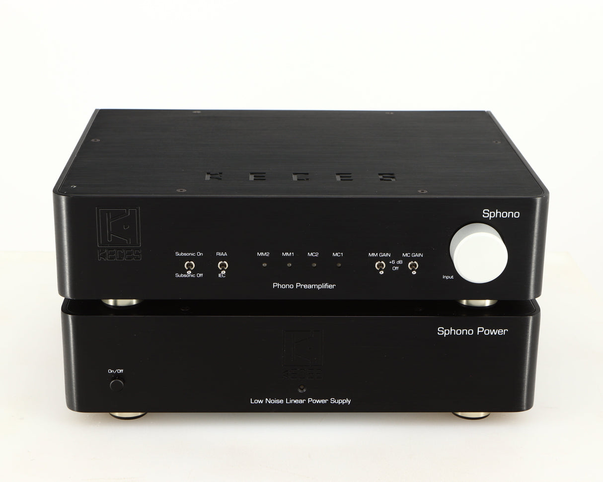Front view of a used Keces Sphono Phonostage in a black finish
