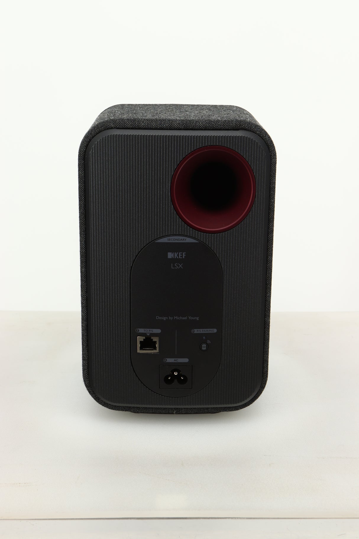 Rear view of a KEF LSX Wireless Standmount Speaker in Black finish