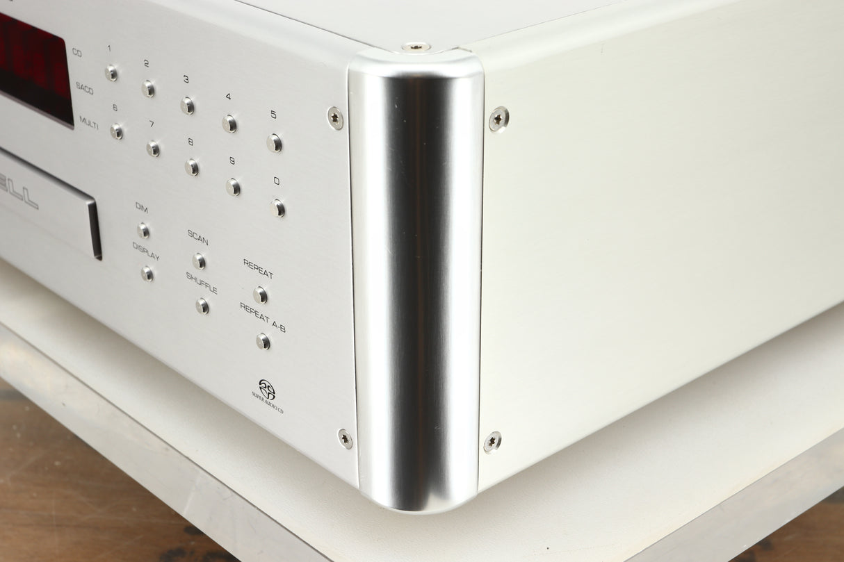 Front right corner view of a used Krell SACD Standard CD Player in Silver finish