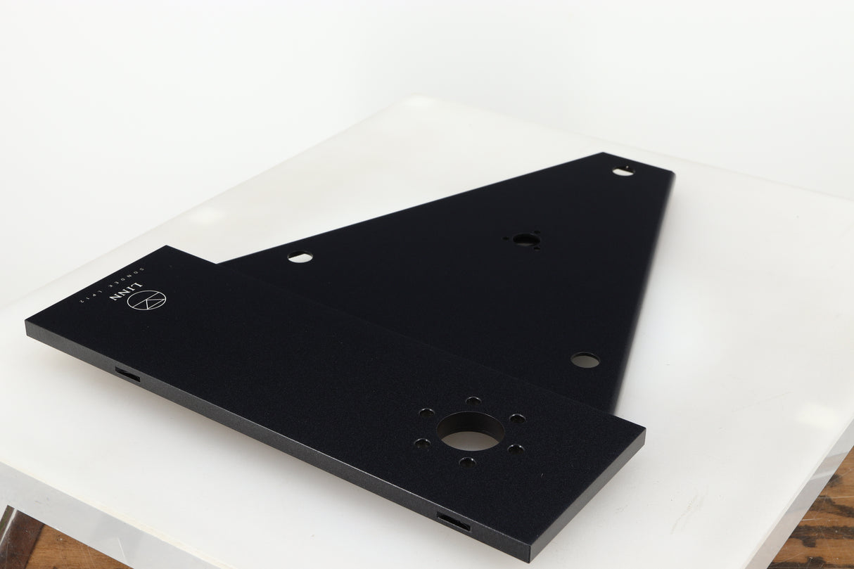 Rear right angle of a used Linn Kore For Ekos LP12 Sub Chassis in a black finish