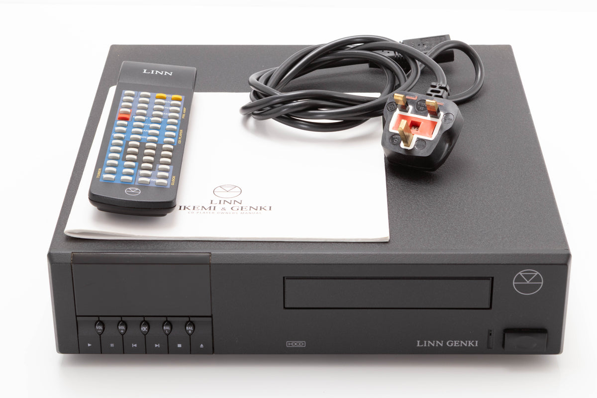 Front view of a used Linn Genki CD Player with mains cable, manual, and remote