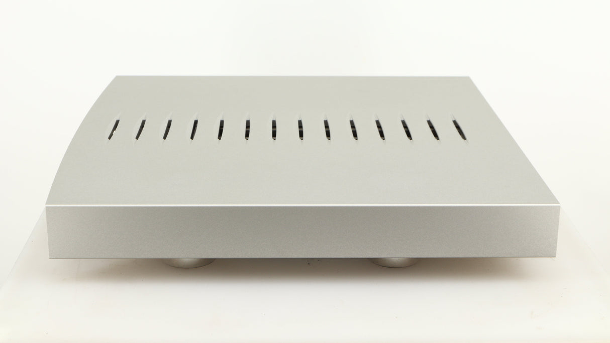 Left side view of a used Linn Klimax Solo 500 Power Amplifier in a silver finish