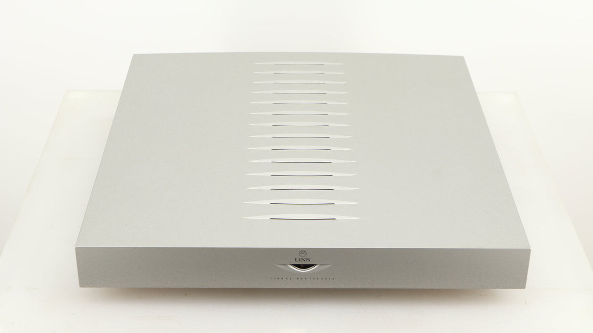 Top of a used Linn Klimax Solo 500 Power Amplifier in a silver finish