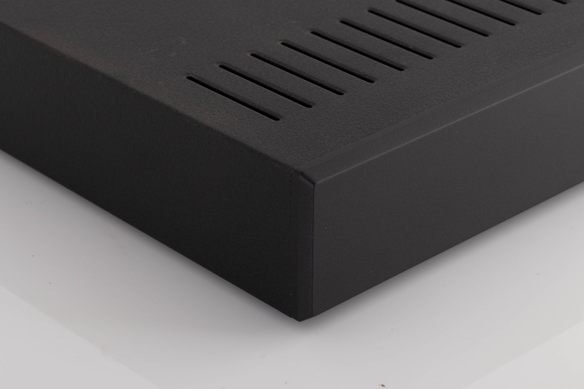 Front left corner of a used Linn LK85 Power Amplifier in a Black finish