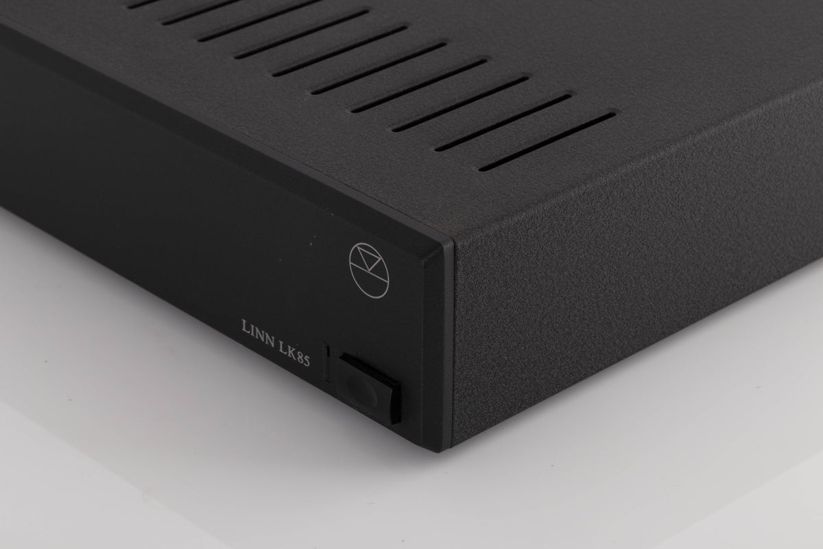 Front right corner of a used Linn LK85 Power Amplifier in a Black finish