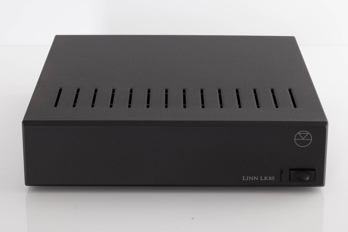 Front view of a used Linn LK85 Power Amplifier in a Black finish