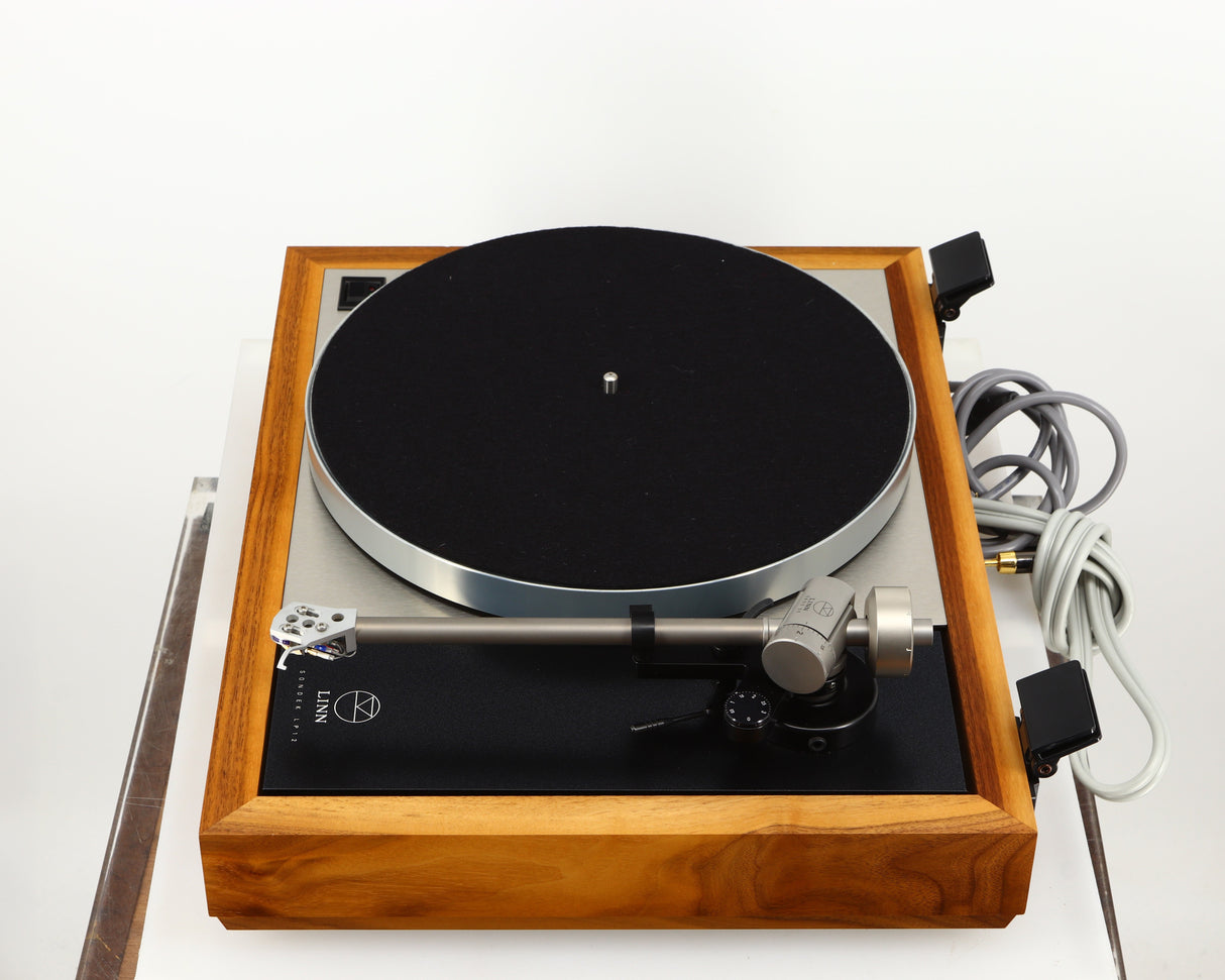 Right side view of a used Linn LP12 Akurate Turntable / Ekos SE Tonearm / Krystal Cartridge in a walnut finish
