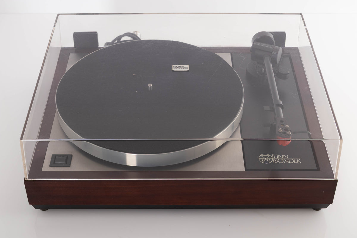 Top view of a used Linn LP12 Turntable with Black Ittok Tonearm and Troika Cartridge