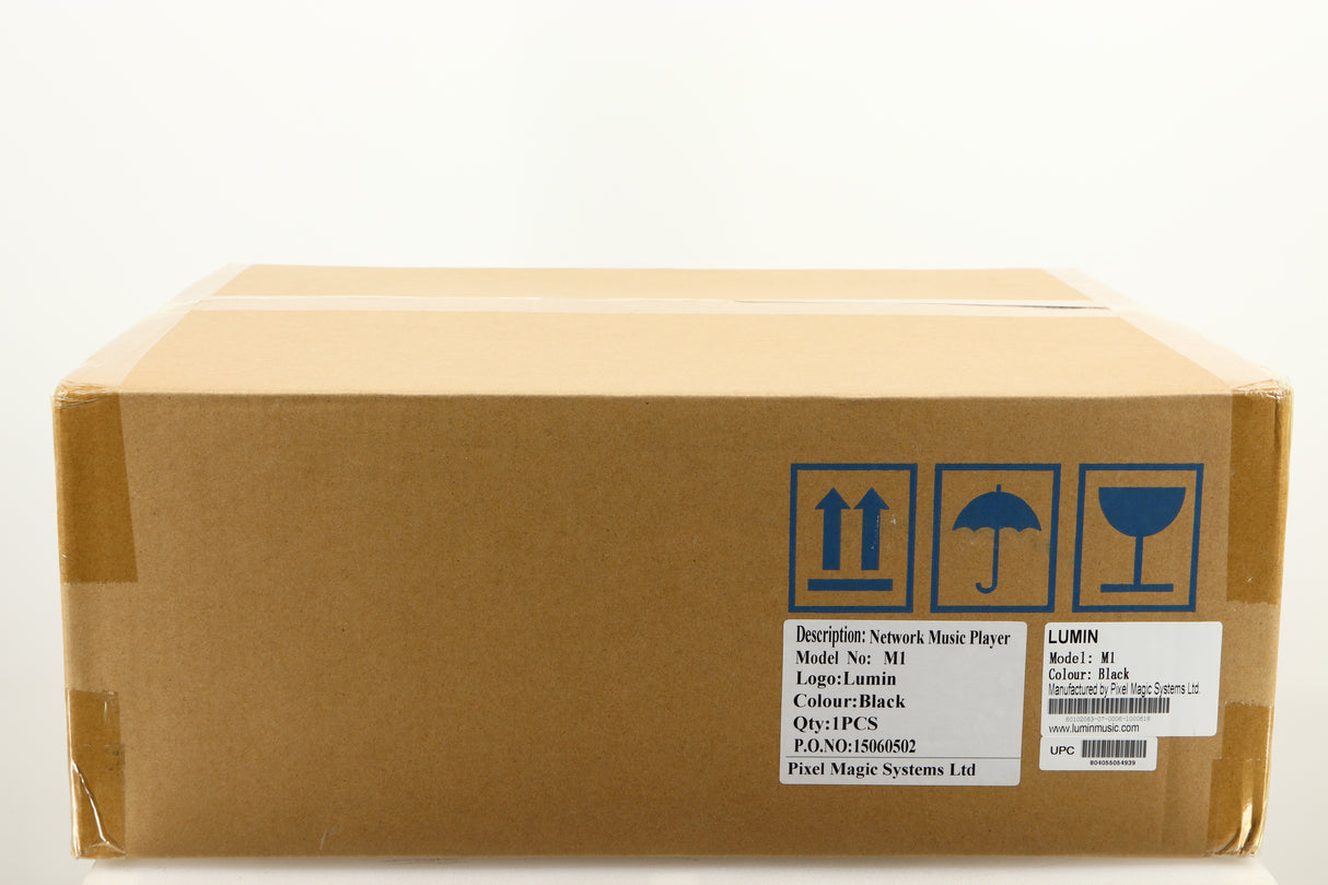 Box for a Lumin M1 Network Streaming Amplifier in a black finish
