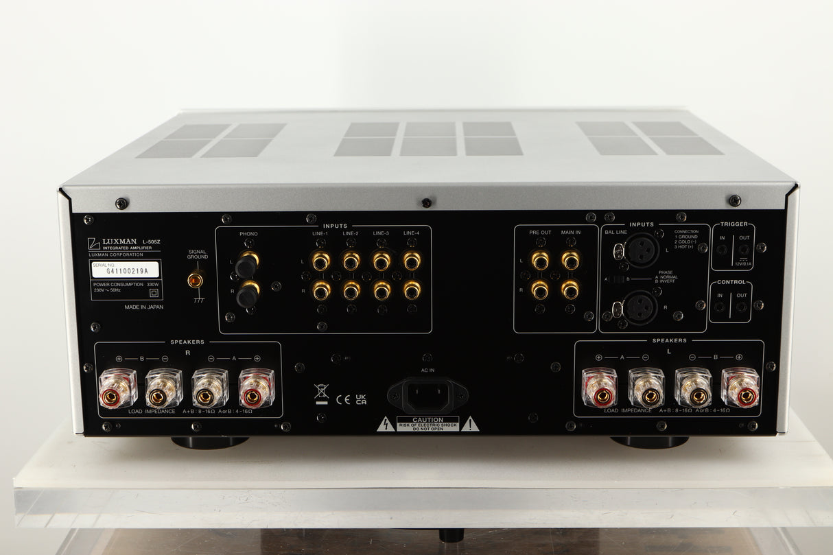 Rear view of a used Luxman 505z Integrated Amplifier