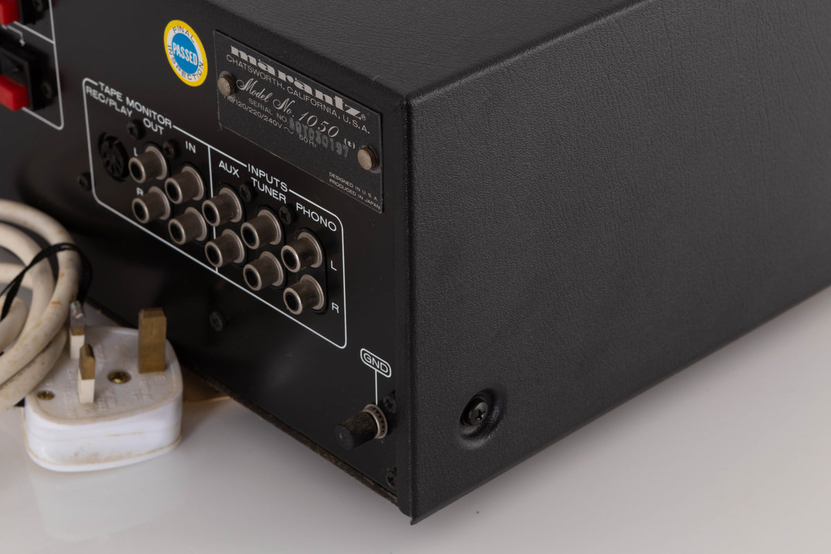 Rear right corner view of a used Marantz 1050 Integrated Amplifier
