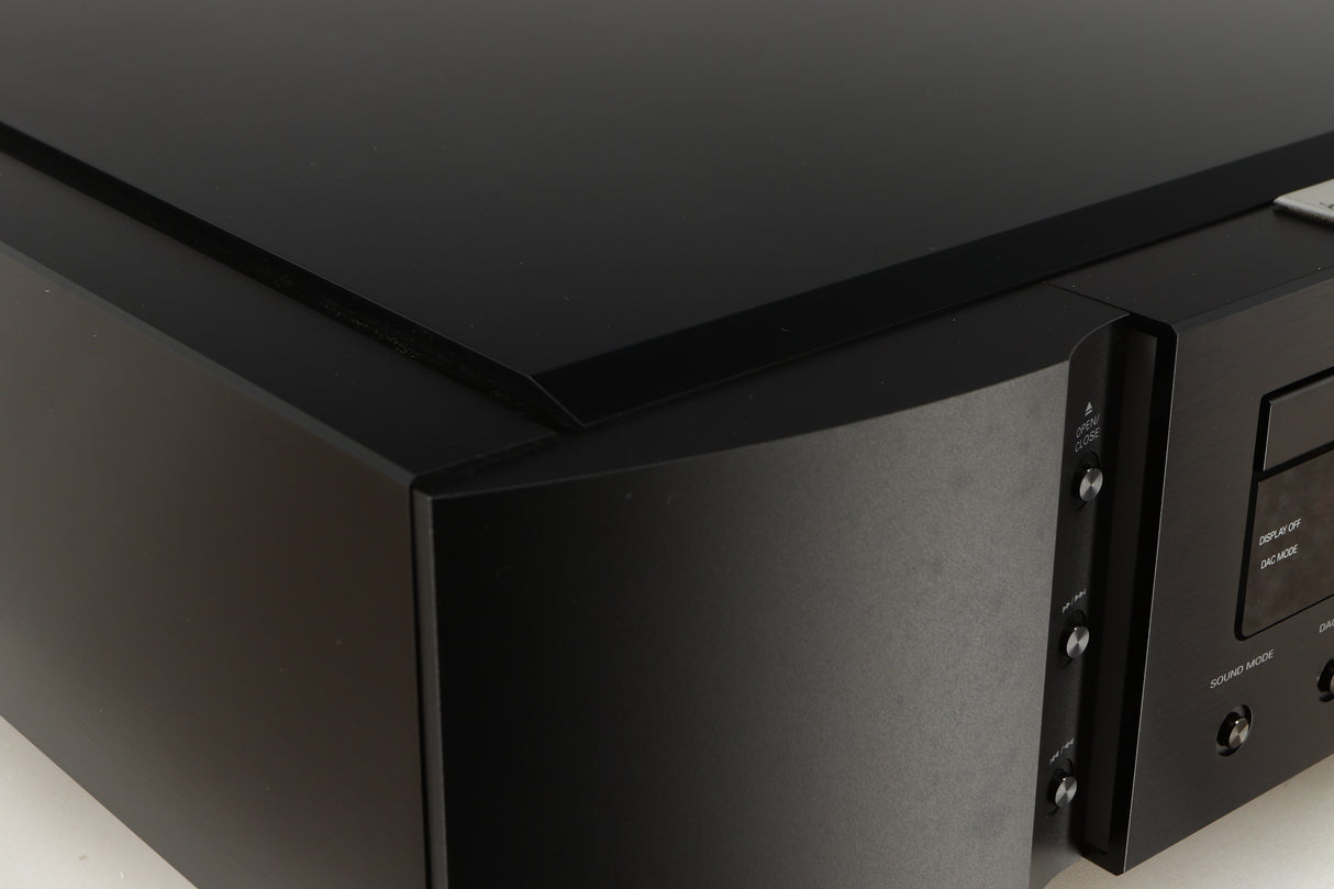 Close up of a used Marantz 30th Anniversary SA-KI-PEARL SACD Player in a black finish showing some marks on fascia