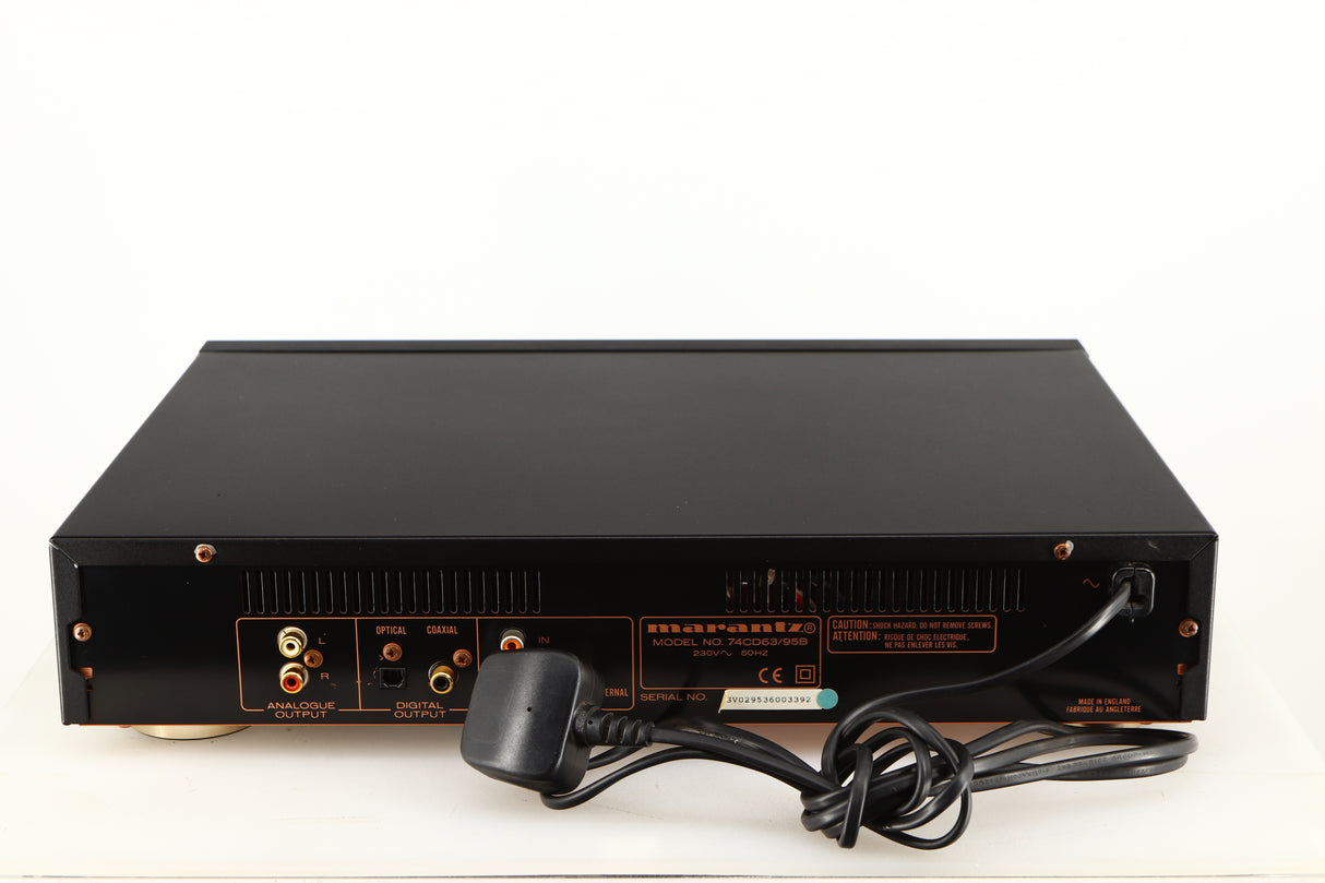Rear view of a used Marantz CD63 KI Signature CD Player in a black finish showing Phono Outputs and Optical Output