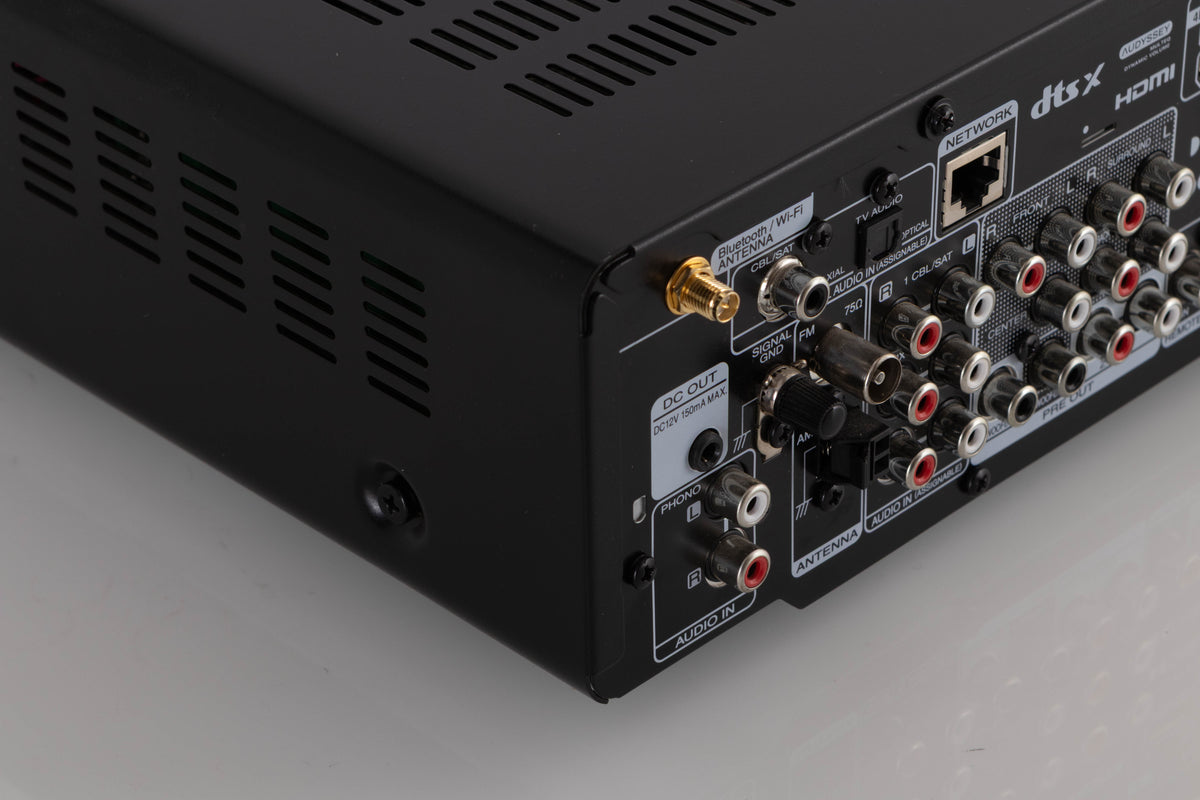 Rear left corner view of a used Marantz Cinema 70s AV Amplifier in Black