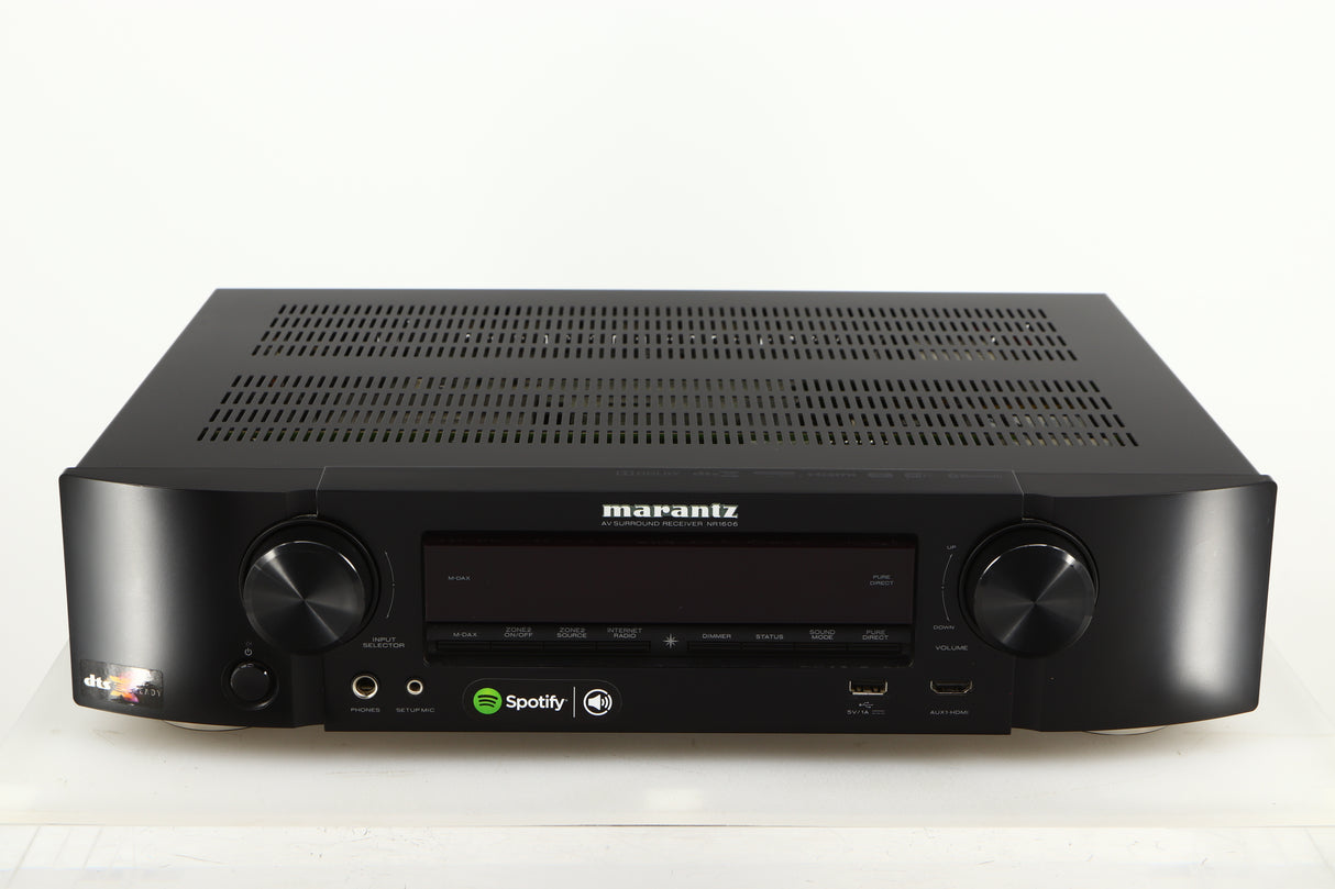 Front view of a used Marantz NR1606 AV Receiver in a black finish