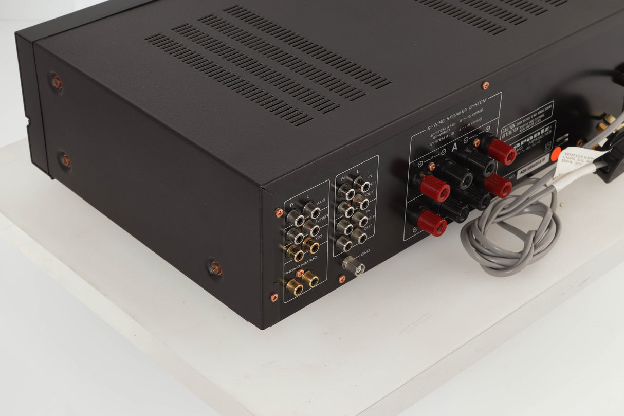 Rear left corner view of a used Marantz PM-40SE Integrated Amplifier