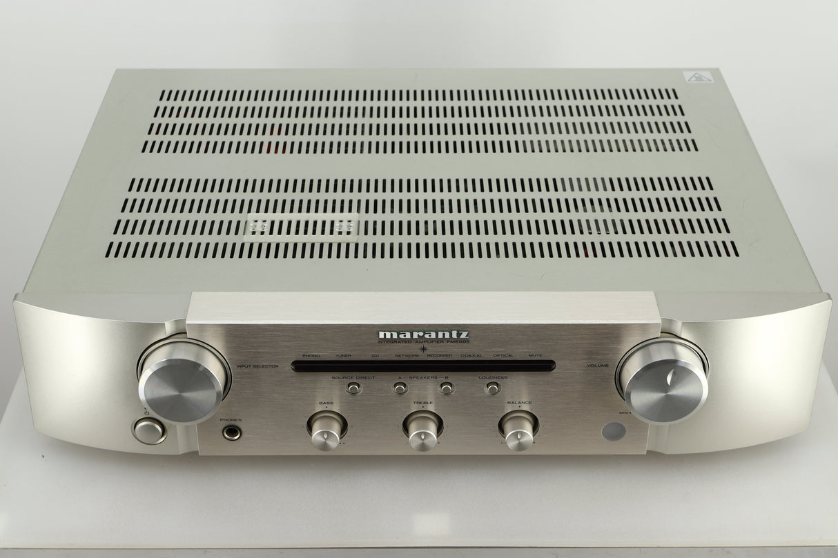 Top view of a used Marantz PM6005 Integrated Amplifier in silver finish