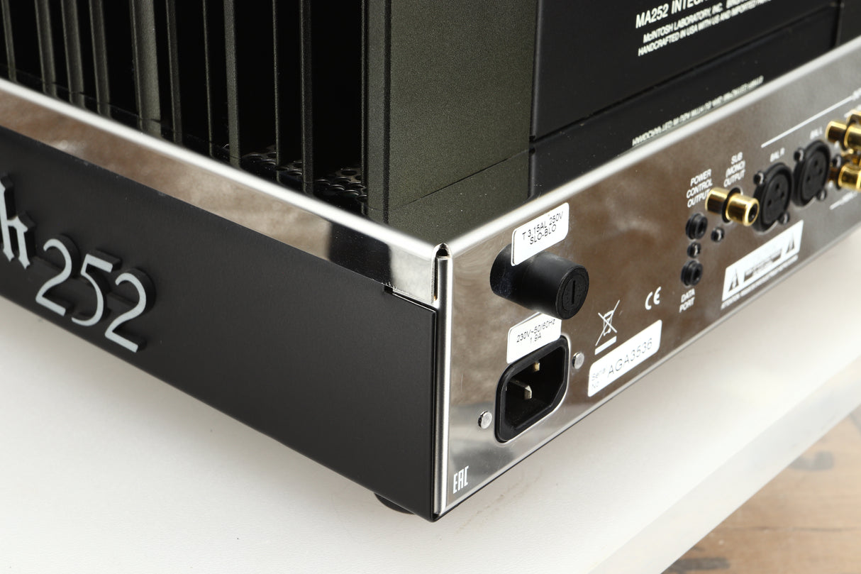 Rear left corner view of a used McIntosh MA252 Integrated Amplifier