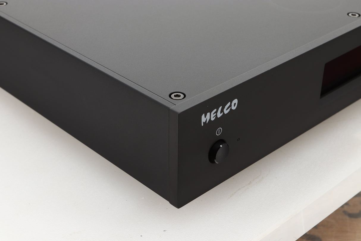 Front left corner view of a used Melco HA-N1Z/2EX-H60 Music Server in Black finish