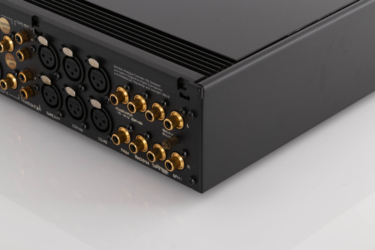 Rear right corner view of a used Meridian 502 Pre Amplifier