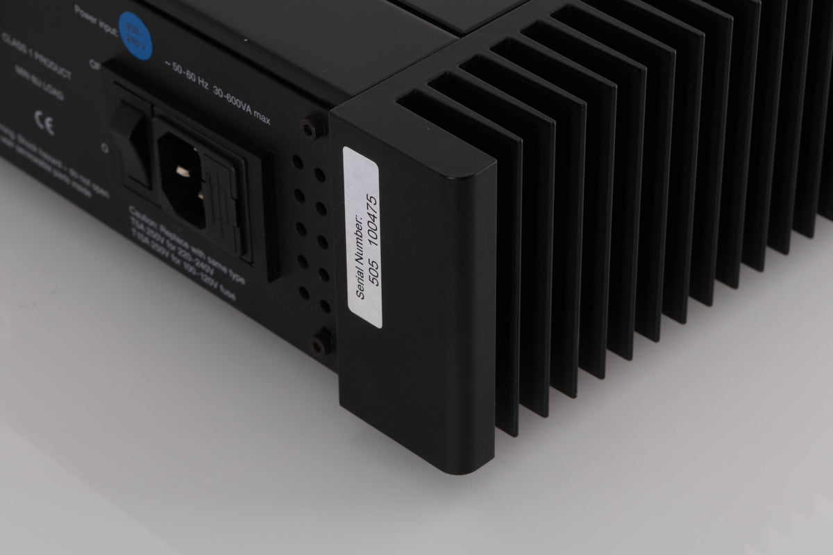 Rear right corner view of a used Meridian 505 Single Monoblock Power Amplifier