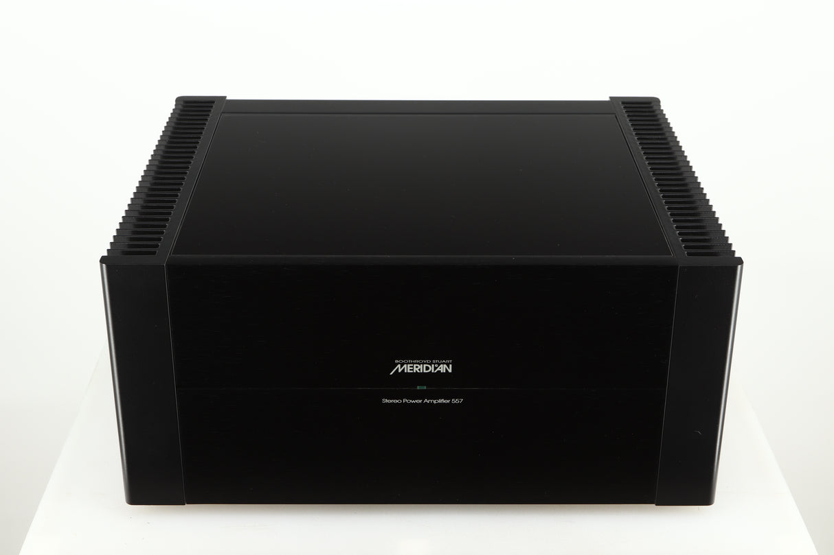 Top view of a used Meridian 557 Power Amplifier in a black finish