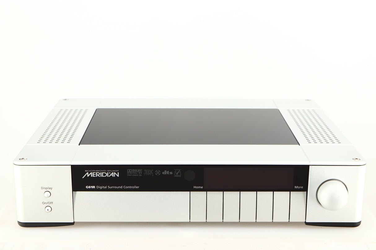Front view of a used Meridian G61R Controller in a silver finish