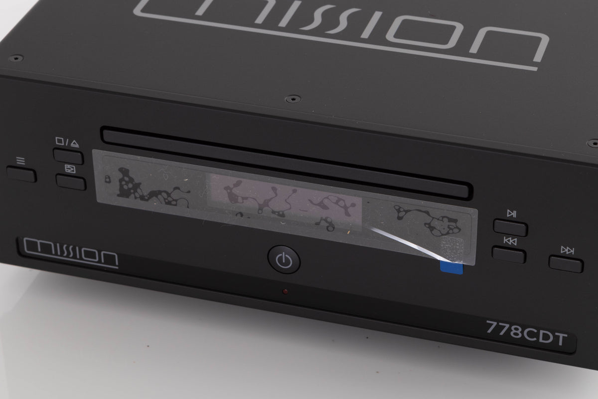 Close up of a used Mission 778CDT CD Transport in a Black finish showing fascia