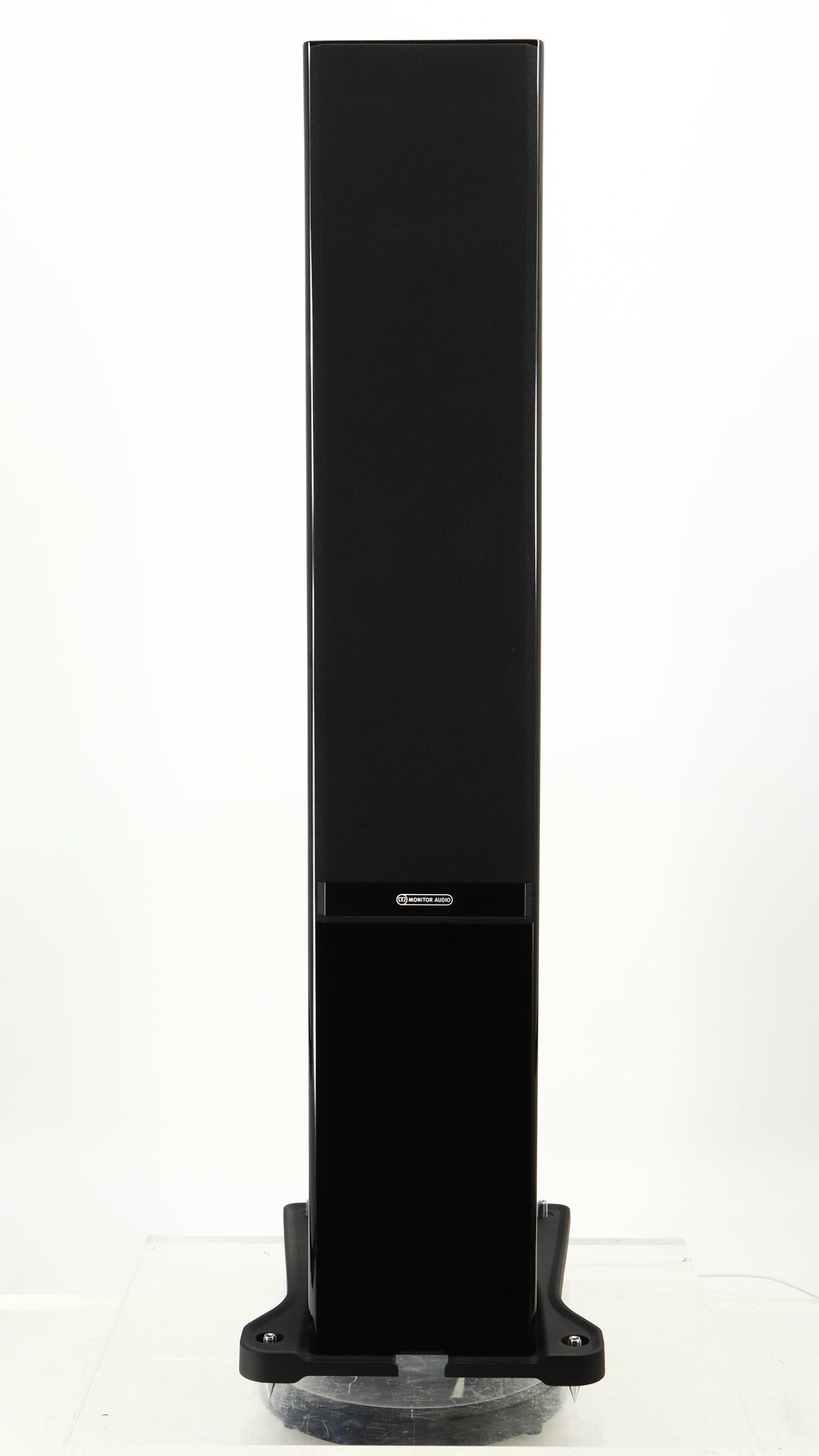 Front view of a used Monitor Audio Gold 200 4G Floorstanding Speaker in a gloss black finish showing Grille
