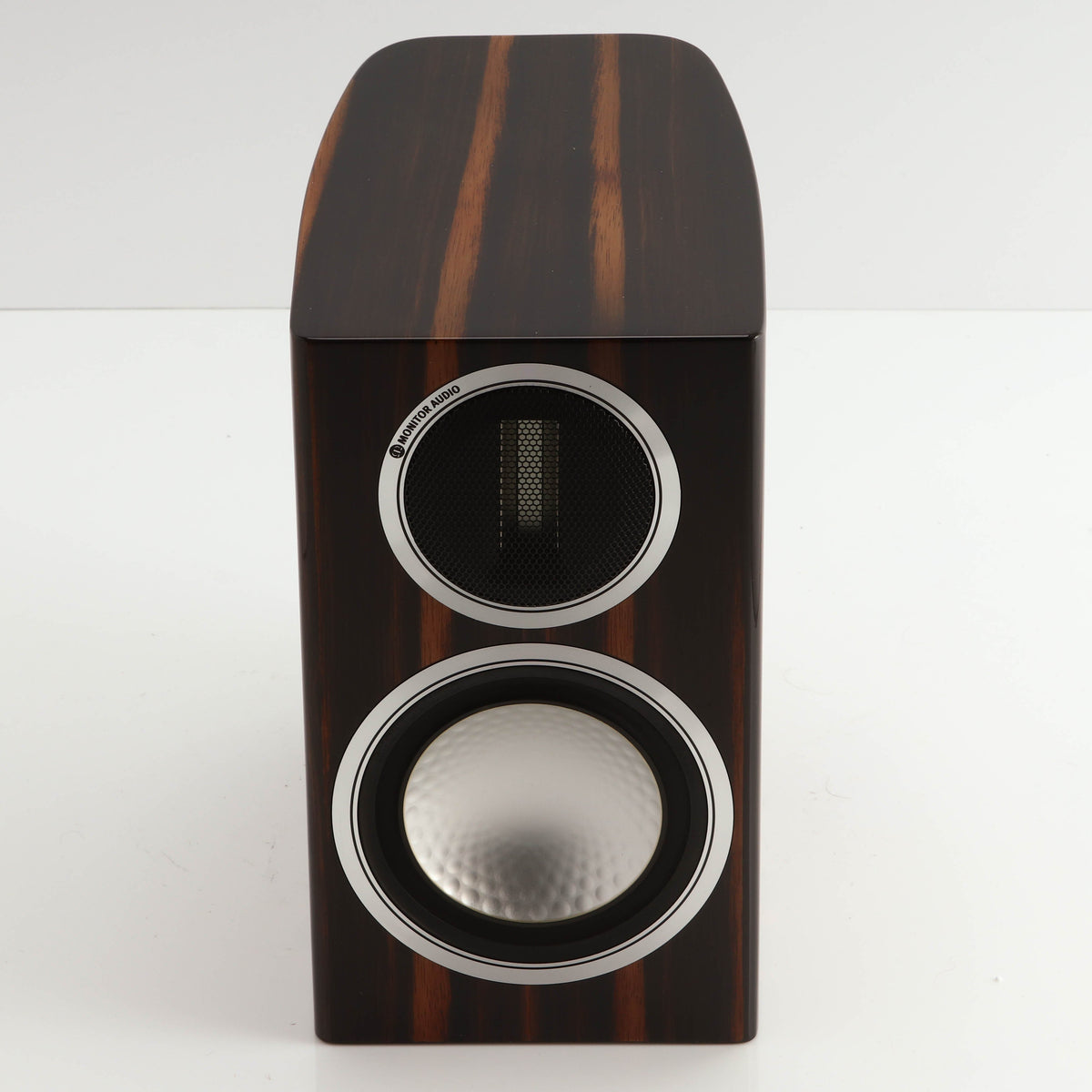Front view of a used Monitor Audio Gold 50 Standmount Speakers in a piano ebony finish