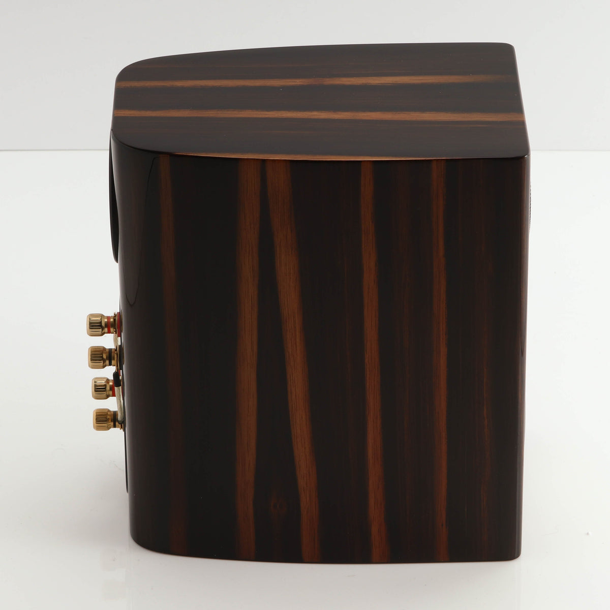 Left side view of a used Monitor Audio Gold 50 Standmount Speakers in a piano ebony finish