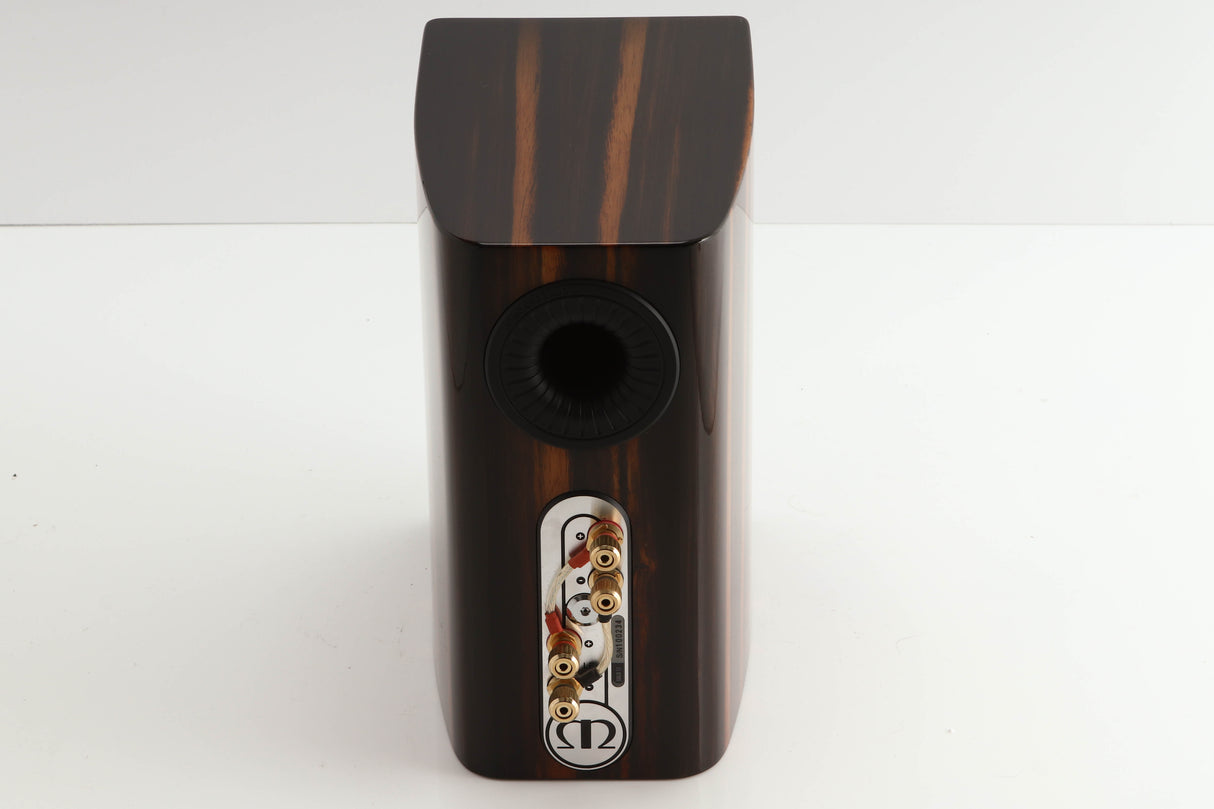 Rear view of a used Monitor Audio Gold 50 Standmount Speakers in a piano ebony finish