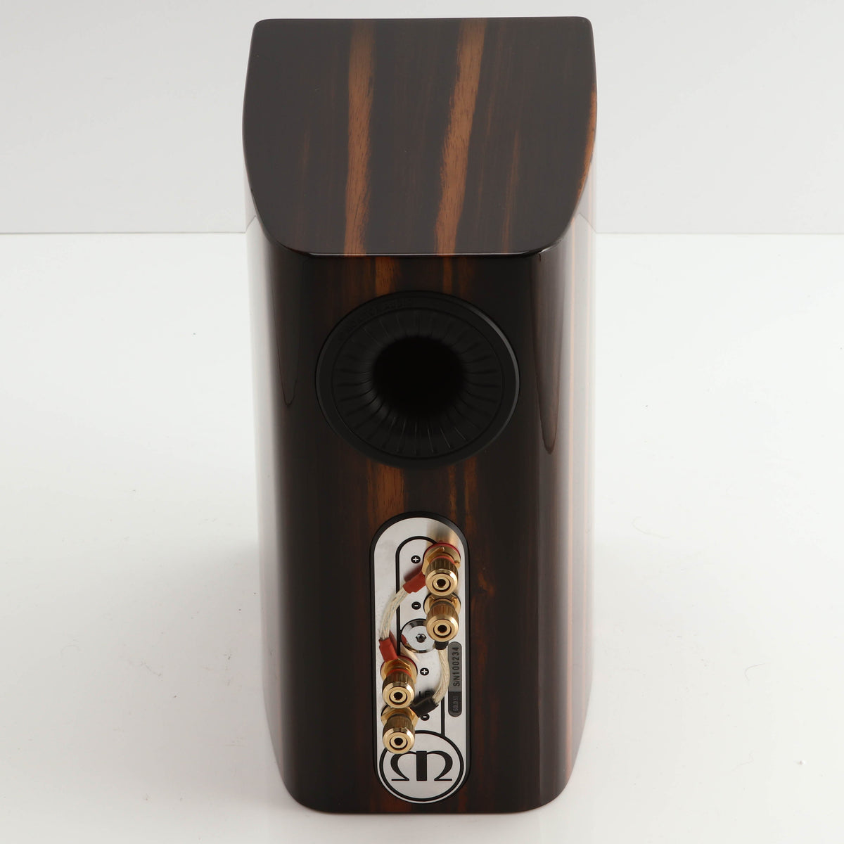 Rear view of a used Monitor Audio Gold 50 Standmount Speakers in a piano ebony finish