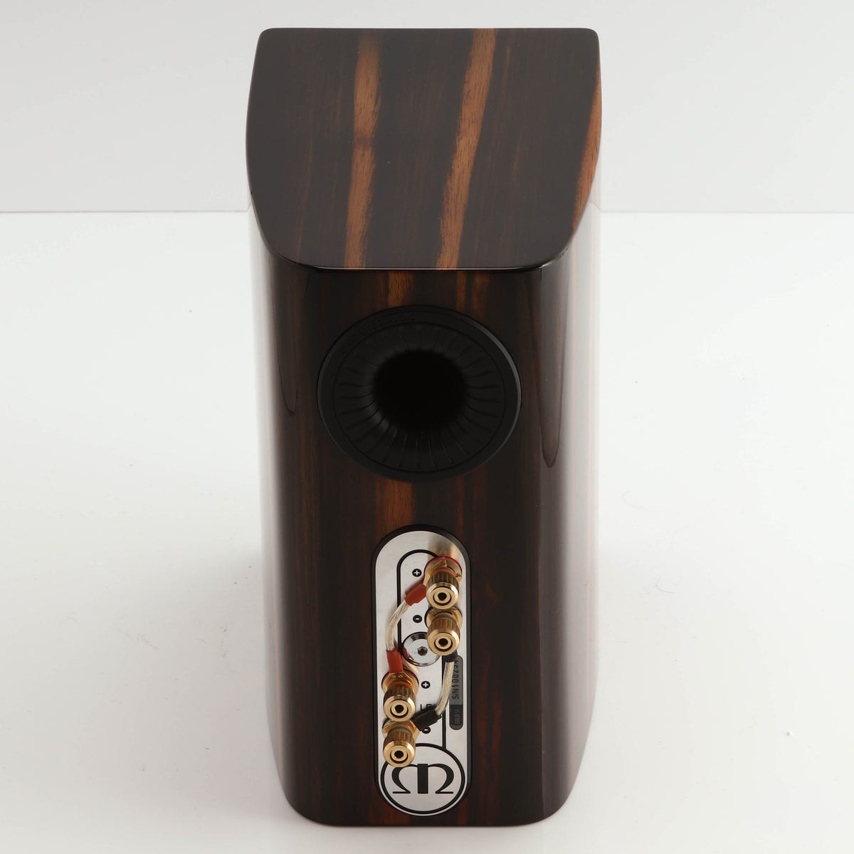 Rear view of a used Monitor Audio Gold 50 Standmount Speakers in a piano ebony finish