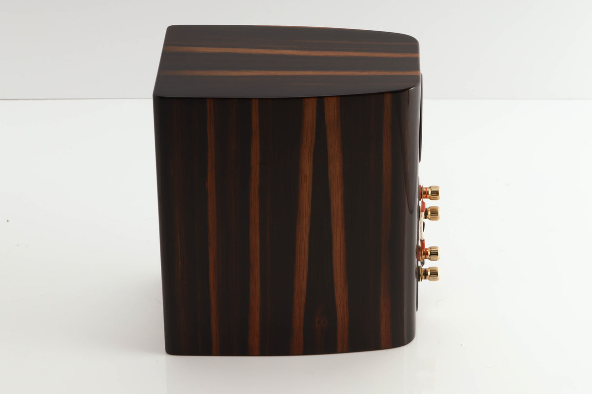 Right side view of a used Monitor Audio Gold 50 Standmount Speakers in a piano ebony finish
