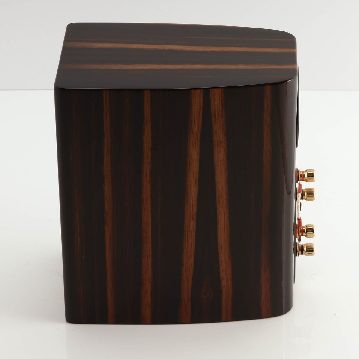 Right side view of a used Monitor Audio Gold 50 Standmount Speakers in a piano ebony finish