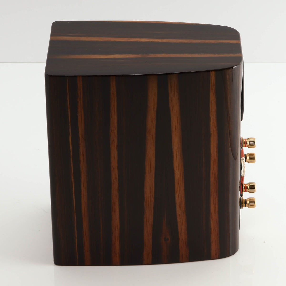 Right side view of a used Monitor Audio Gold 50 Standmount Speakers in a piano ebony finish