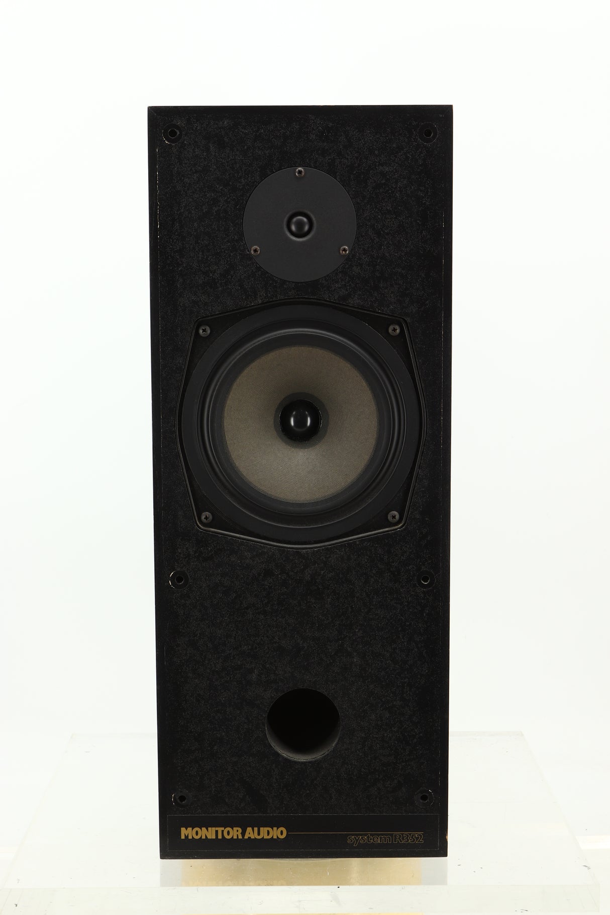 Front view of a used Monitor Audio R352 Standmount Speakers in Black Ash finish