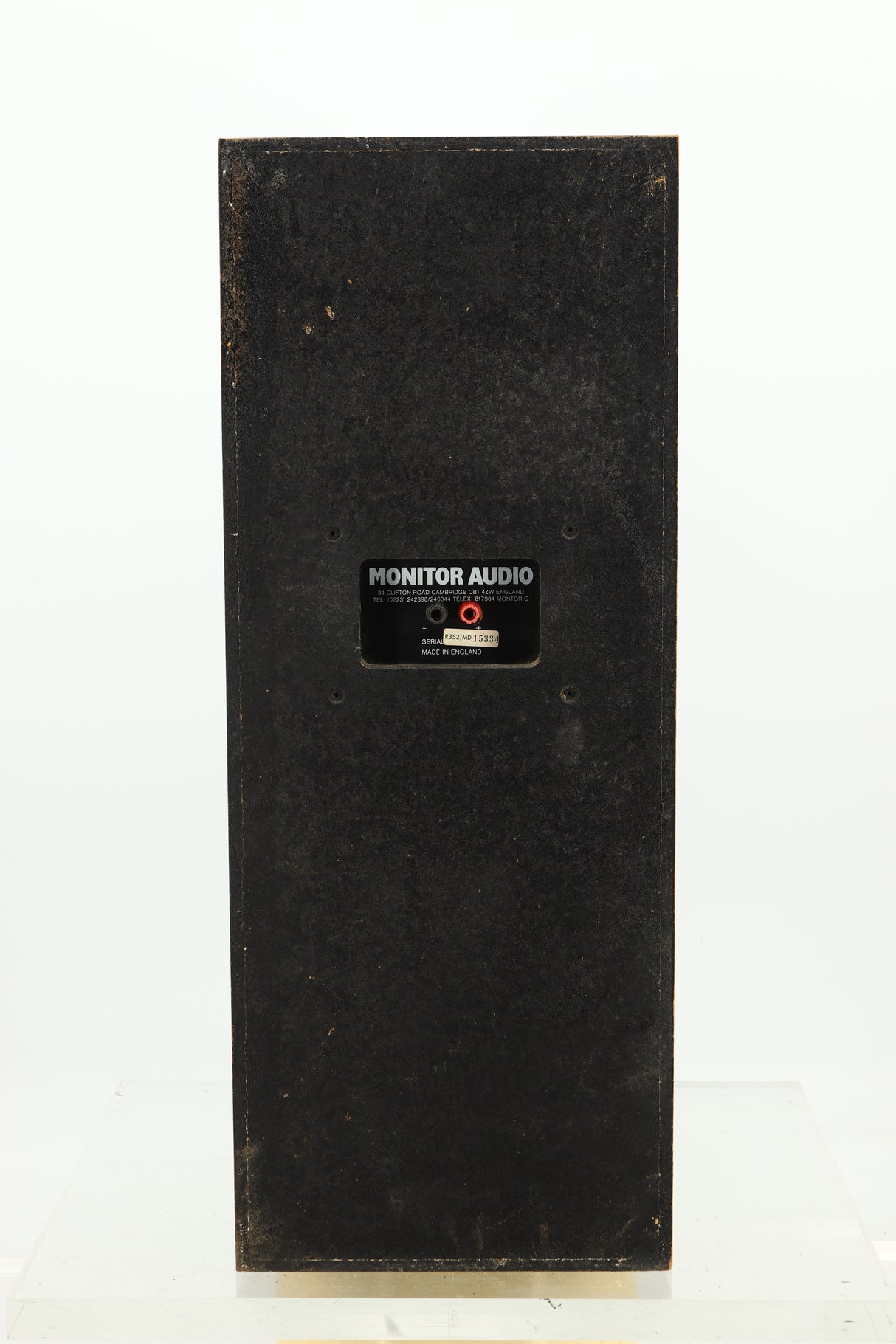 Rear view of a used Monitor Audio R352 Standmount Speakers in Black Ash finish