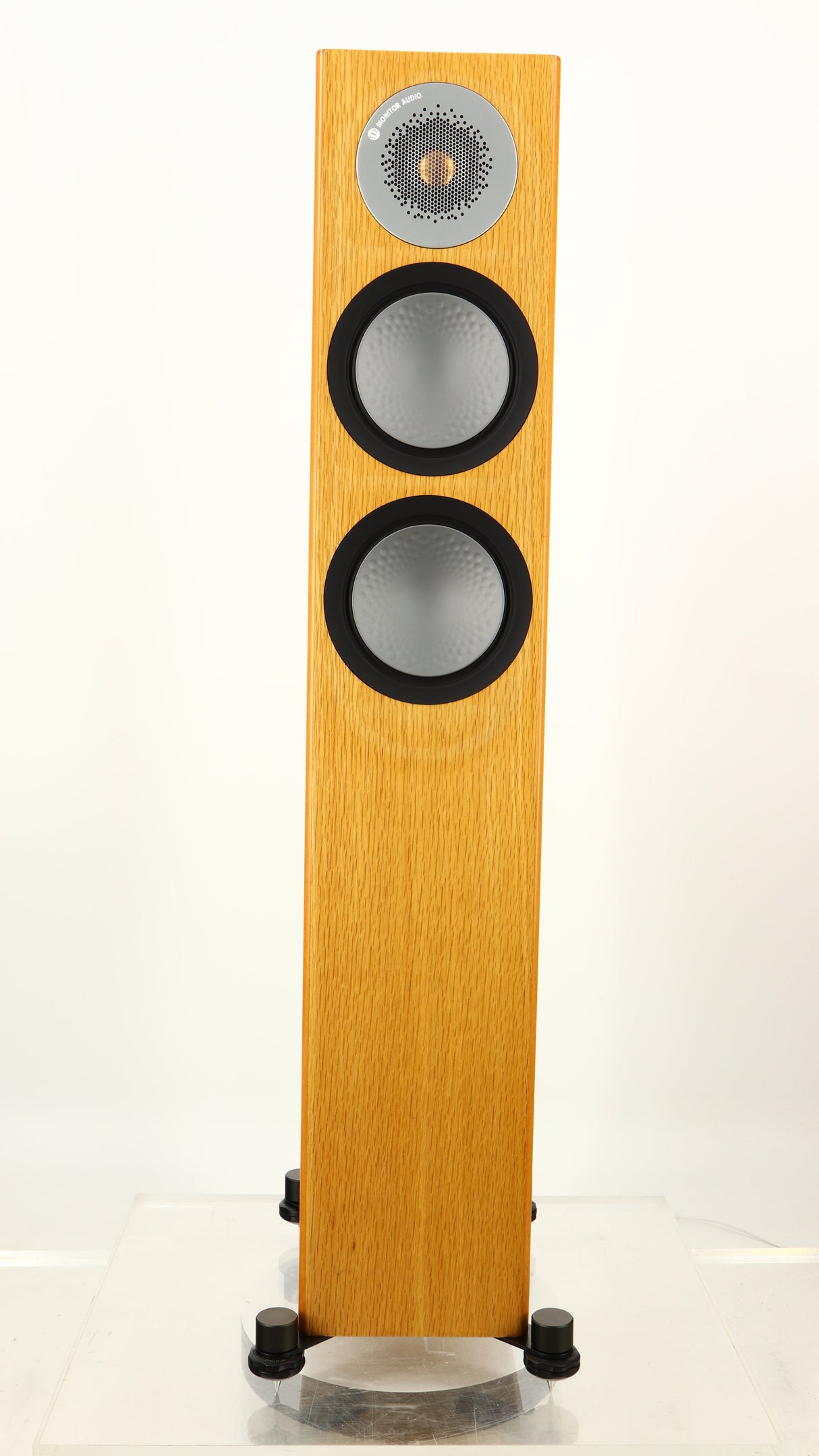 Front view of a used Monitor Audio Silver 200 6G Floorstanding Speakers in an oak finish