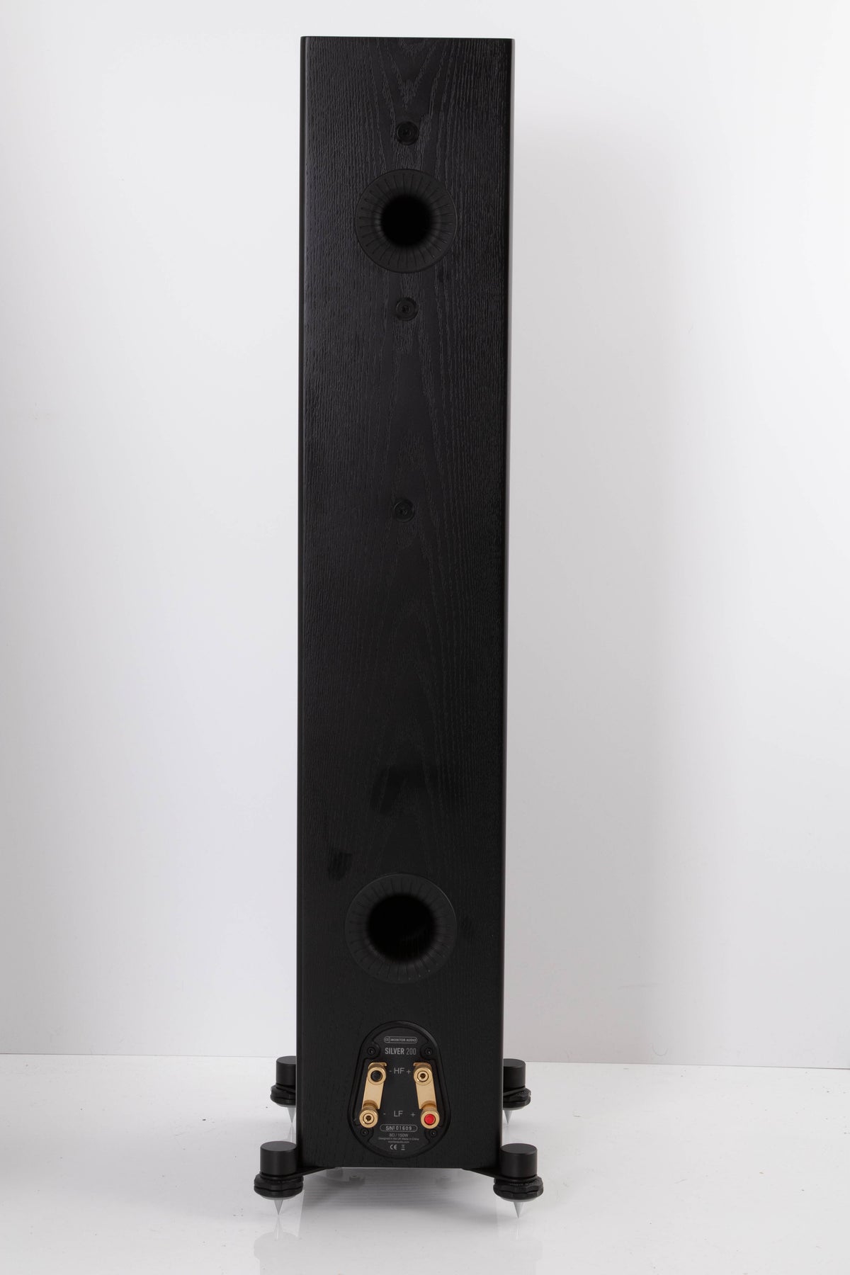 Rear view of a used Monitor Audio Silver 200 Floorstanding Speaker in Black Oak