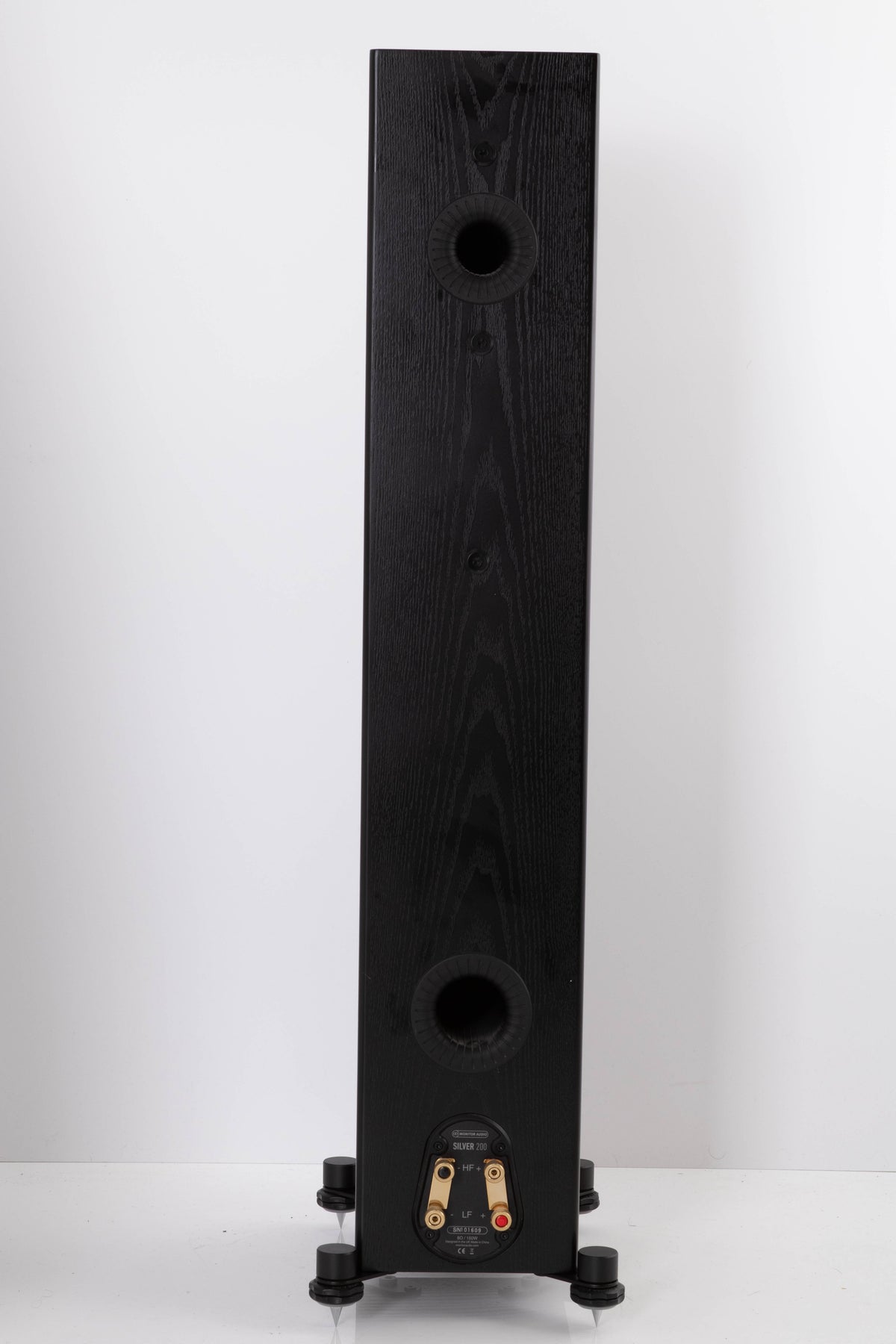 Rear view of a used Monitor Audio Silver 200 Floorstanding Speaker in Black Oak