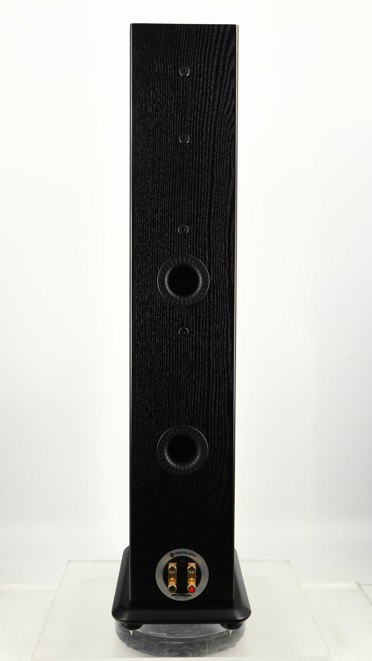 Rear view of a used Monitor Audio Silver 8 Floorstanding Speaker in a black oak finish