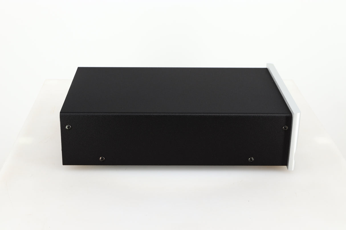 Left side view of a used Moon 310LP Phonostage in a silver finish
