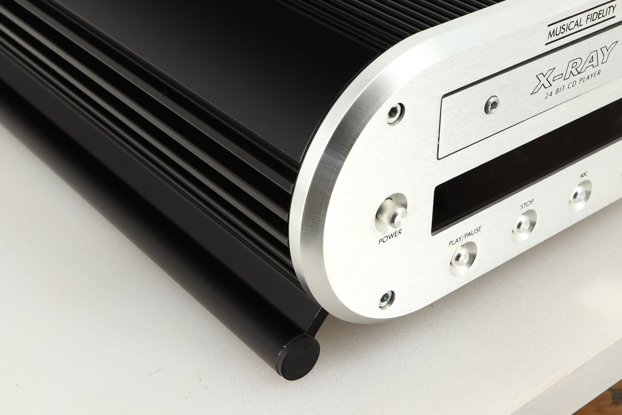 Front left corner of a used Musical Fidelity X-Ray 24 Bit CD Player