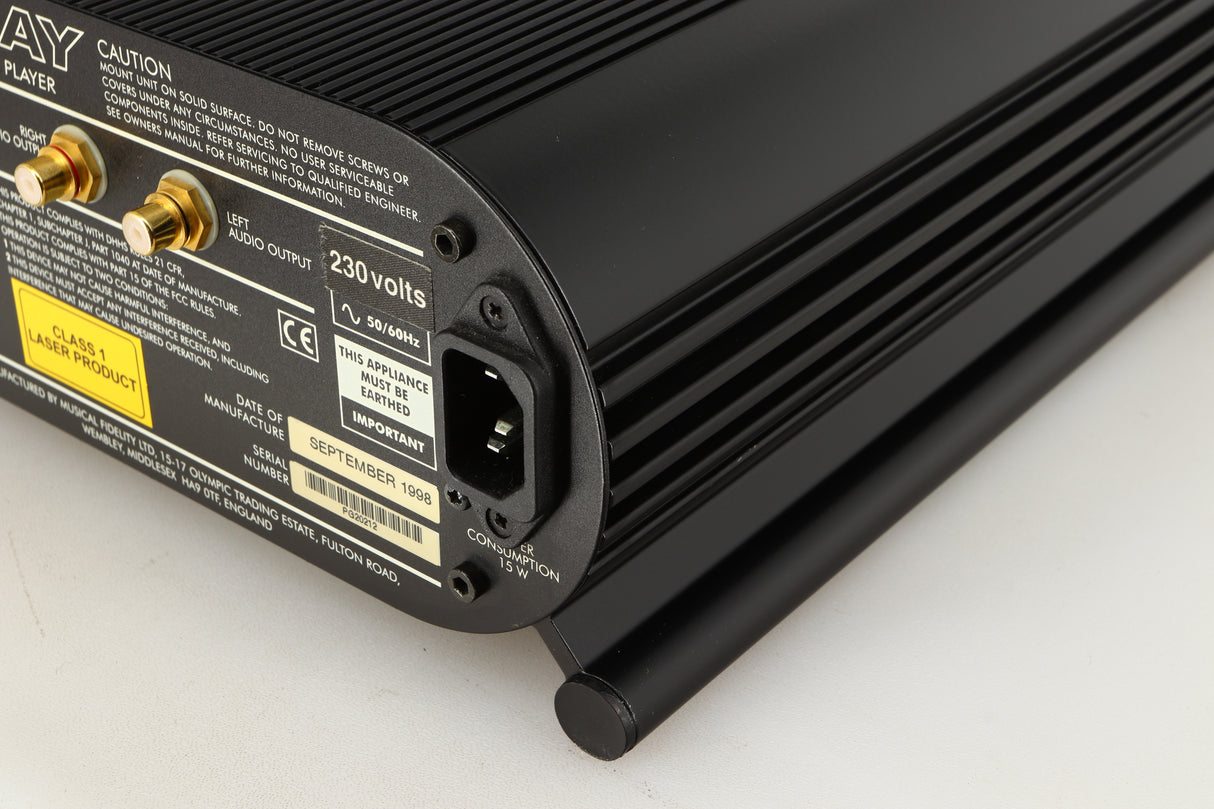Rear left corner of a used Musical Fidelity X-Ray 24 Bit CD Player